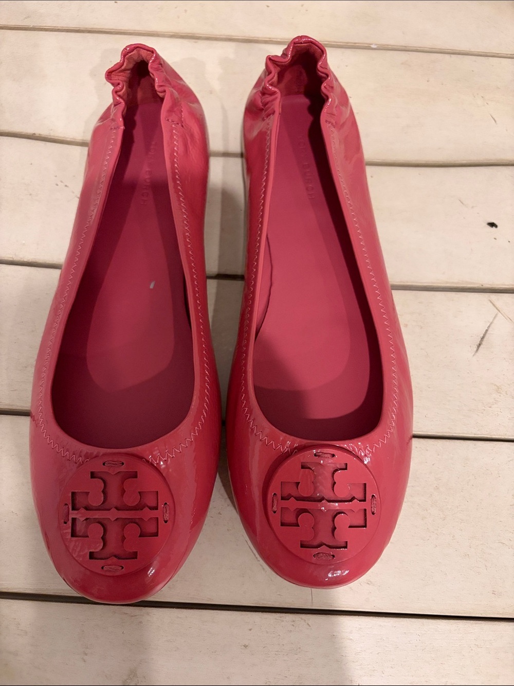 Tory Burch Pink Patent Logo Ballet Flats